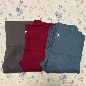 Set of Three Gymshark Leggings - Gray, Red, and Blue